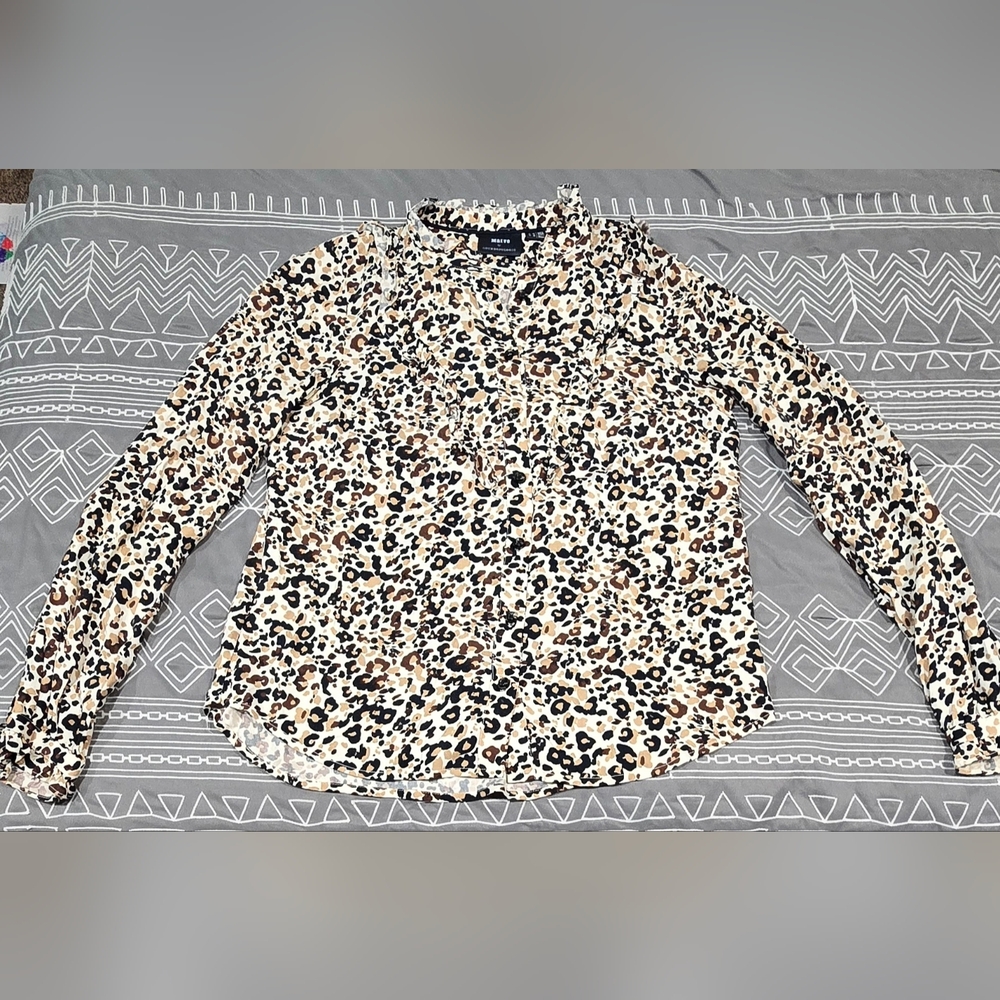Maeve Katia Ruffled Leopard Print Button Down Blouse Size 6 - Picture 2 of 10